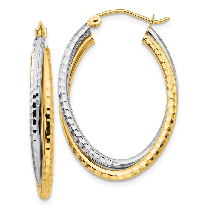 Million Charms 14k Two-tone Diamond-cut Polished Oval Hoop Earring, 17mm x 5mm