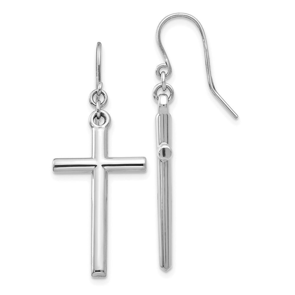 Million Charms 14k White Gold Hollow Cross Dangle Earrings, 43mm x 15mm