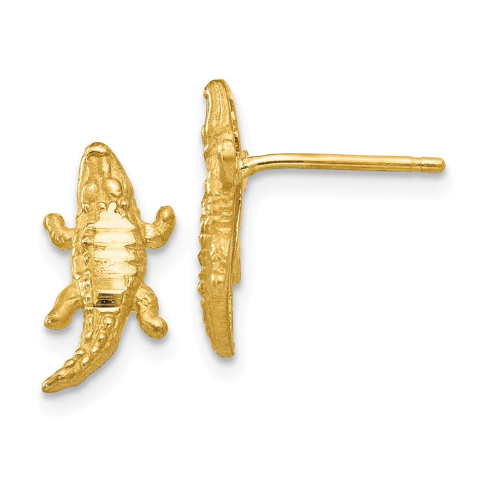 Million Charms 14k Yellow Gold Diamond-cut Alligator Earrings, 13mm x 7mm