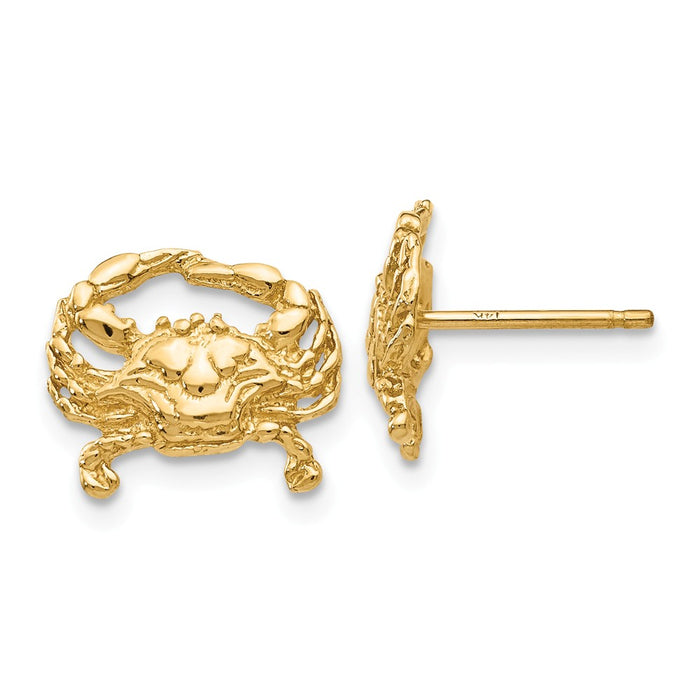 Million Charms 14k Yellow Gold Crab Post Earrings, 10mm x 12mm