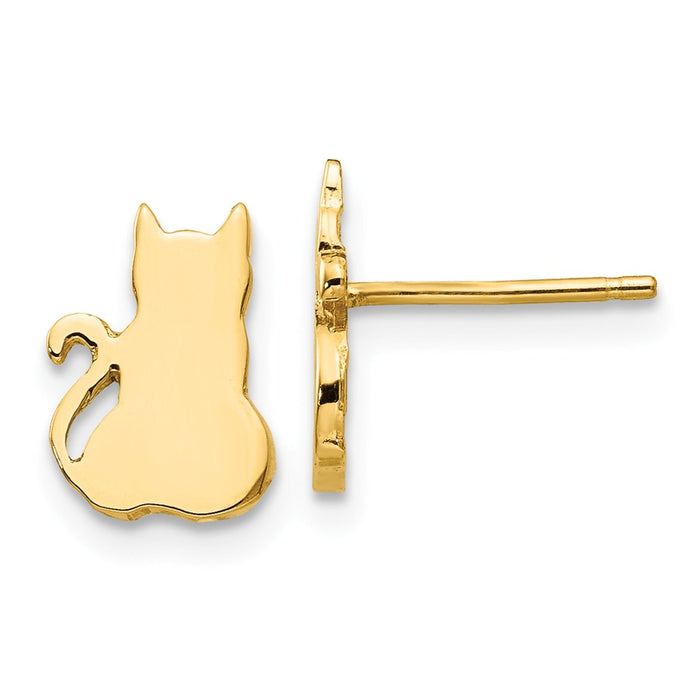 Million Charms 14k Yellow Gold Cat Earrings, 10mm x 7mm