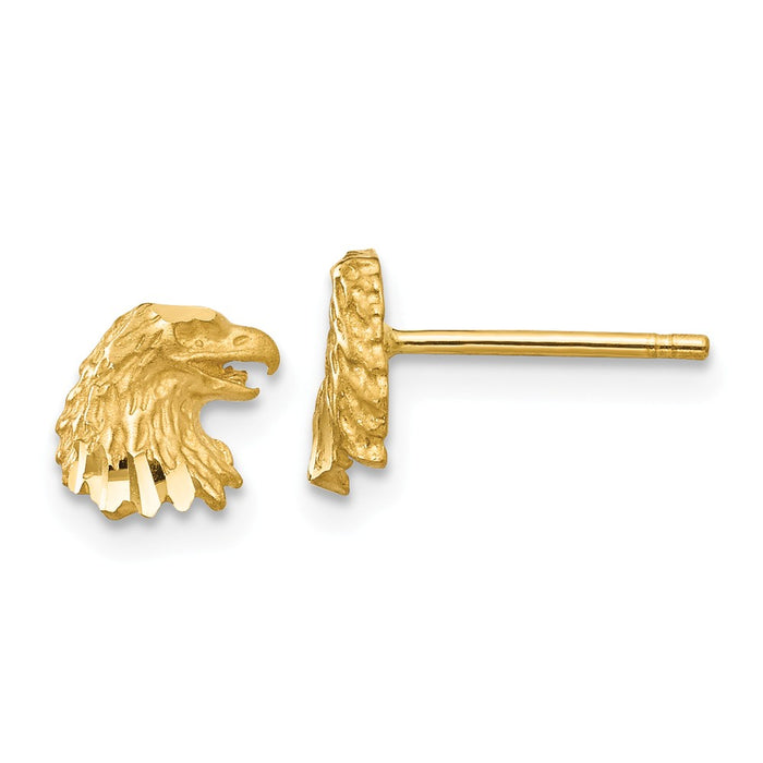 Million Charms 14k Yellow Gold Diamond-cut Eagle Earrings, 7mm x 6mm