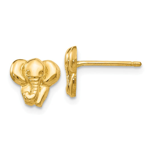 Million Charms 14k Yellow Gold Elephant Earrings, 7mm x 8mm