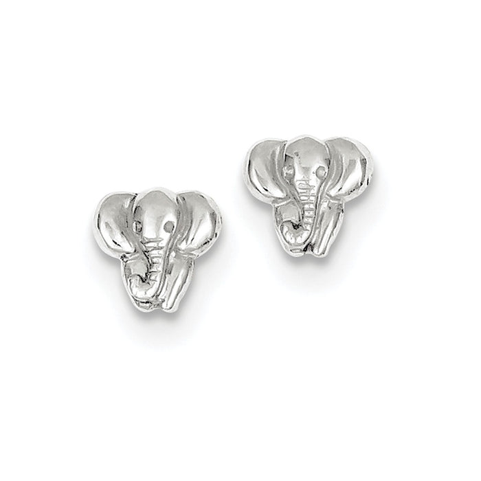 Million Charms 14k White Gold Elephant Earrings, 7mm x 8mm