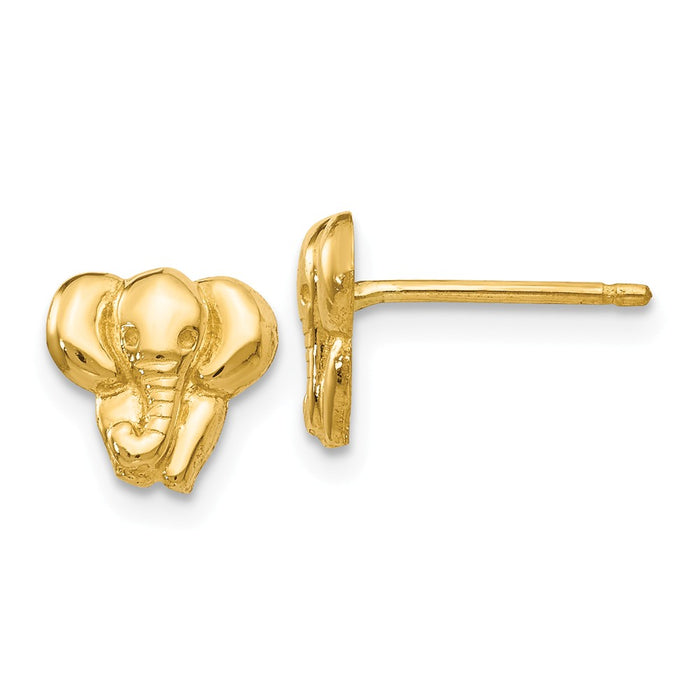Million Charms 14k Yellow Gold Elephant Earrings, 7mm x 8mm