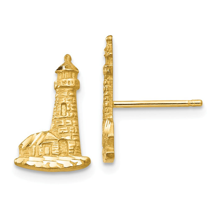 Million Charms 14k Yellow Gold Diamond-cut Lighthouse Earrings, 14mm x 8mm