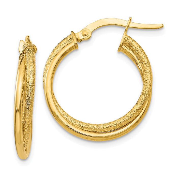 Million Charms 14k Yellow Gold Polished and Laser Cut Hoop Earrings, 22mm x 2mm