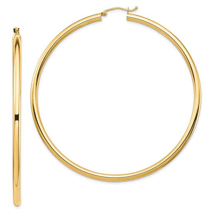 Million Charms 14k Yellow Gold Lightweight 3mm Polished Hoop Earrings, 71.5mm x 70mm