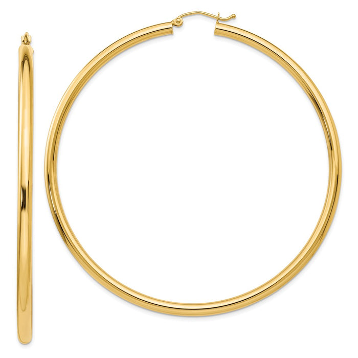 Million Charms 14k Yellow Gold Hoop Earrings, 70mm x 3mm