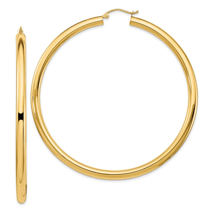 Million Charms 14k Yellow Gold Lightweight 4mm Polished Hoop Earrings, 72mm x 70mm