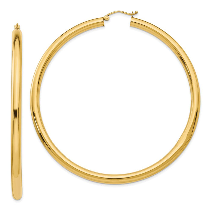 Million Charms 14k Yellow Gold 4mm Hoop Earrings, 70mm x 4mm