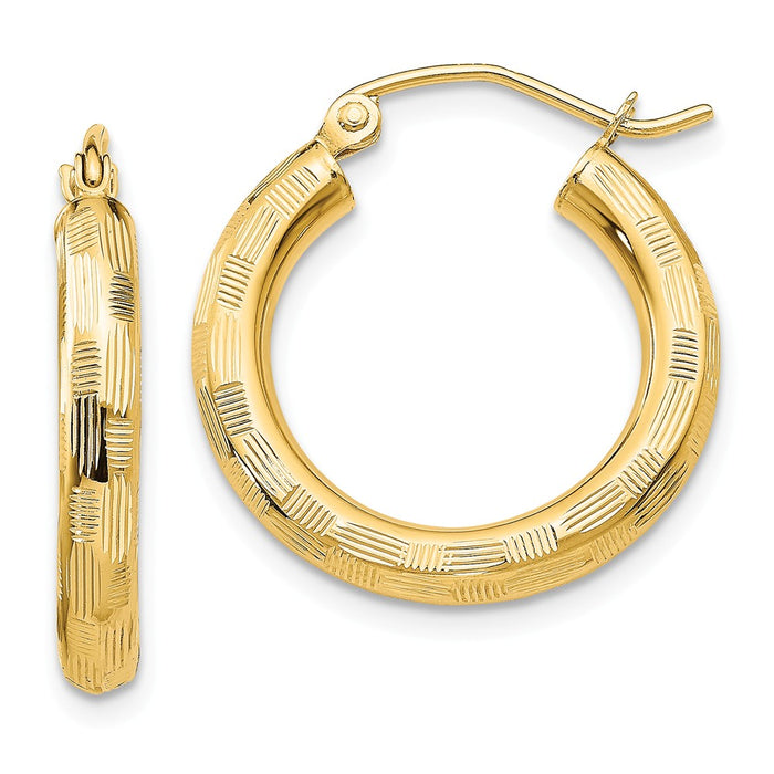 Million Charms 14k Yellow Gold Textured Hoop Earrings, 20mm x 3mm