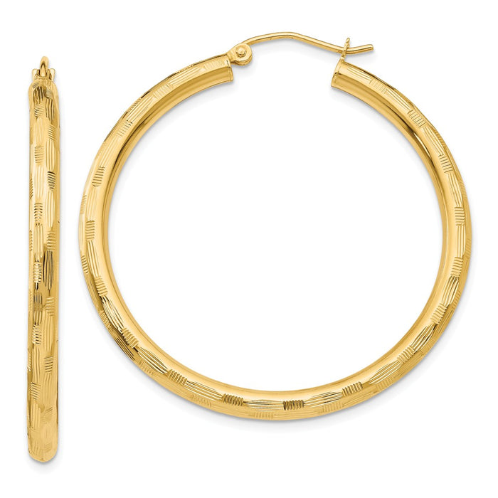 Million Charms 14k Yellow Gold Textured Hoop Earrings, 40mm x 3mm