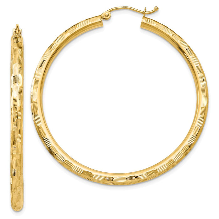 Million Charms 14k Yellow Gold Textured Hoop Earrings, 45mm x 3mm