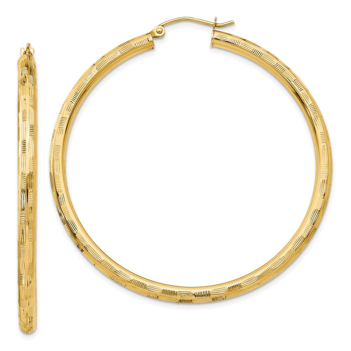 Million Charms 14k Yellow Gold Textured Hoop Earrings, 50mm x 3mm