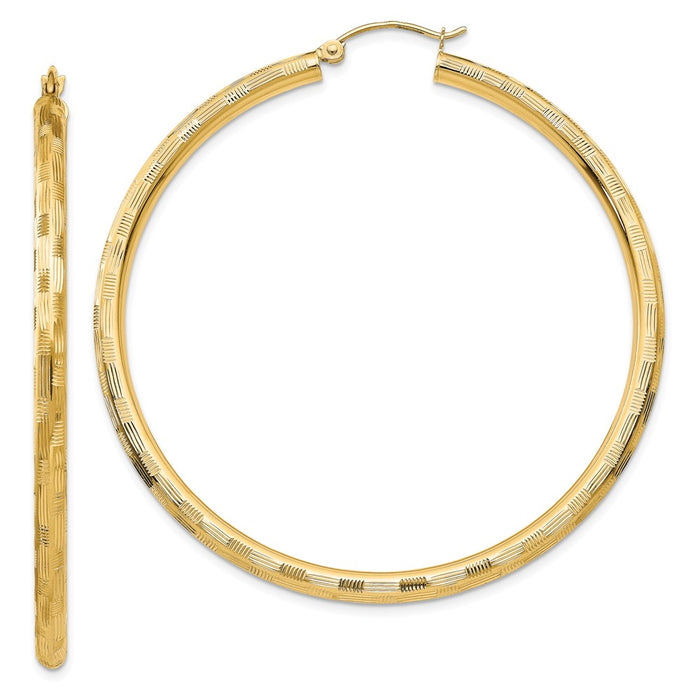 Million Charms 14k Yellow Gold Textured Hoop Earrings, 55mm x 3mm