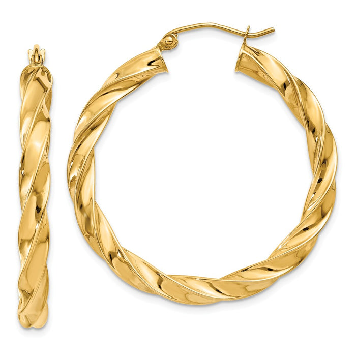 Million Charms 14k Yellow Gold Light Twisted Hoop Earrings, 38mm x 4mm