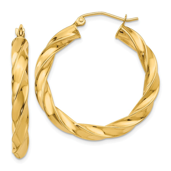 Million Charms 14k Yellow Gold Light Twisted Hoop Earrings, 31mm x 4mm