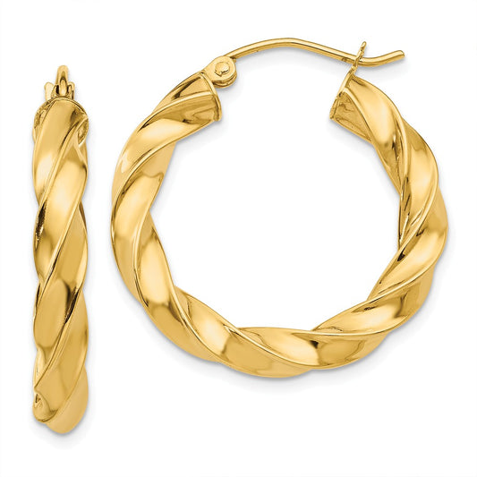 Million Charms 14k Yellow Gold Light Twisted Hoop Earrings, 26mm x 4mm
