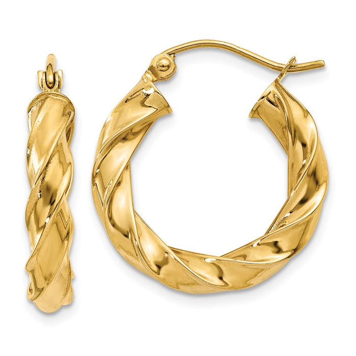 Million Charms 14k Yellow Gold Light Twisted Hoop Earrings, 21mm x 4mm