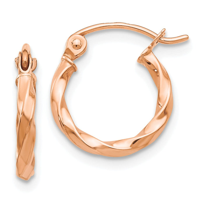Million Charms 14k Rose Gold Twisted Hoop Earrings, 12mm x 2mm