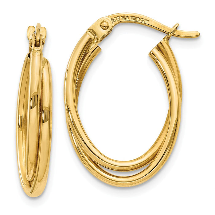 Million Charms 14k Yellow Gold Gold Polished Oval Hoop Earrings, 20mm x 2mm