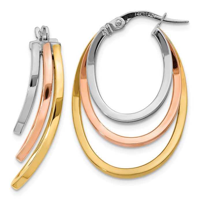Million Charms 14K Tri-color Polished Post Hoop Earring, 27mm x 6mm