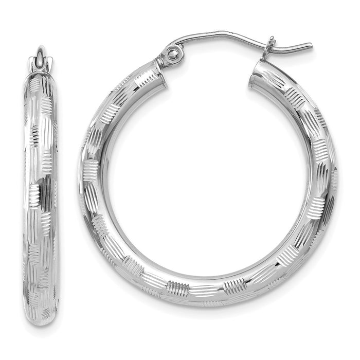 Million Charms 14k White Gold Textured Hoop Earrings, 20mm x 3mm