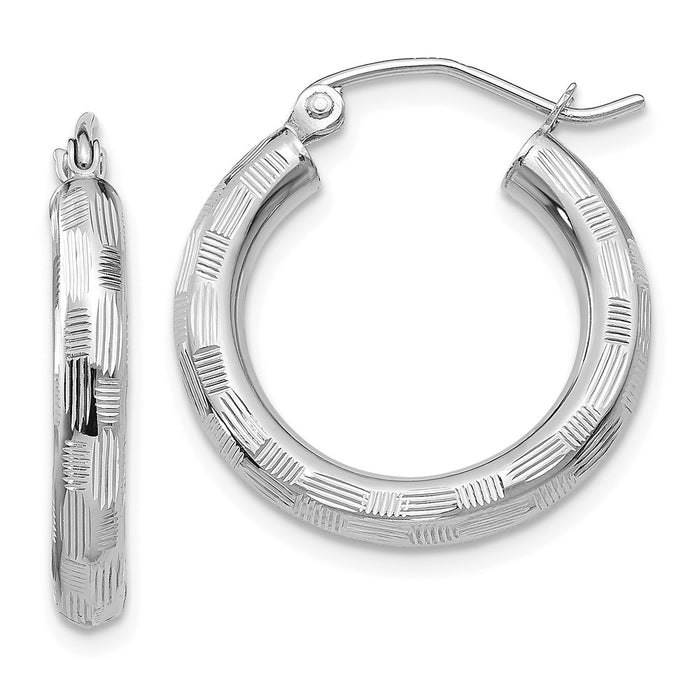 Million Charms 14k White Gold Textured Hoop Earrings, 25mm x 3mm