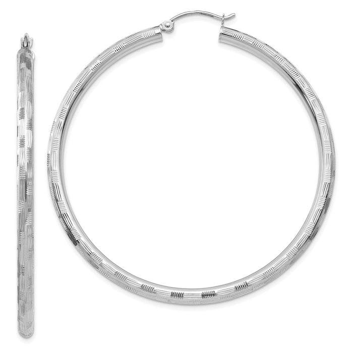 Million Charms 14k White Gold Textured Hoop Earrings, 45mm x 3mm