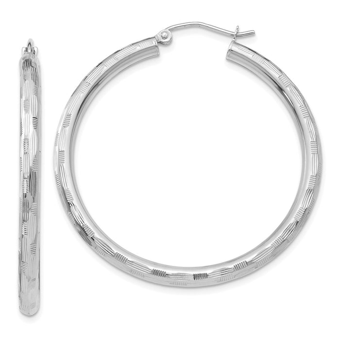 Million Charms 14k White Gold Textured Hoop Earrings, 40mm x 3mm