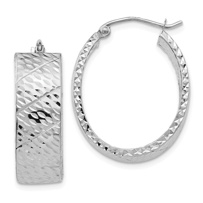 Million Charms 14k White Gold Diamond-cut Hoop Earrings, 24mm x 8mm