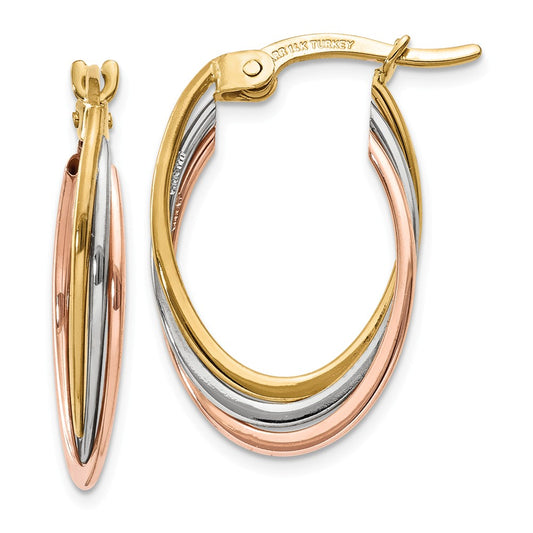 Million Charms 14K Tri-Color Polished Oval Hoop Earrings, 22mm x 5mm