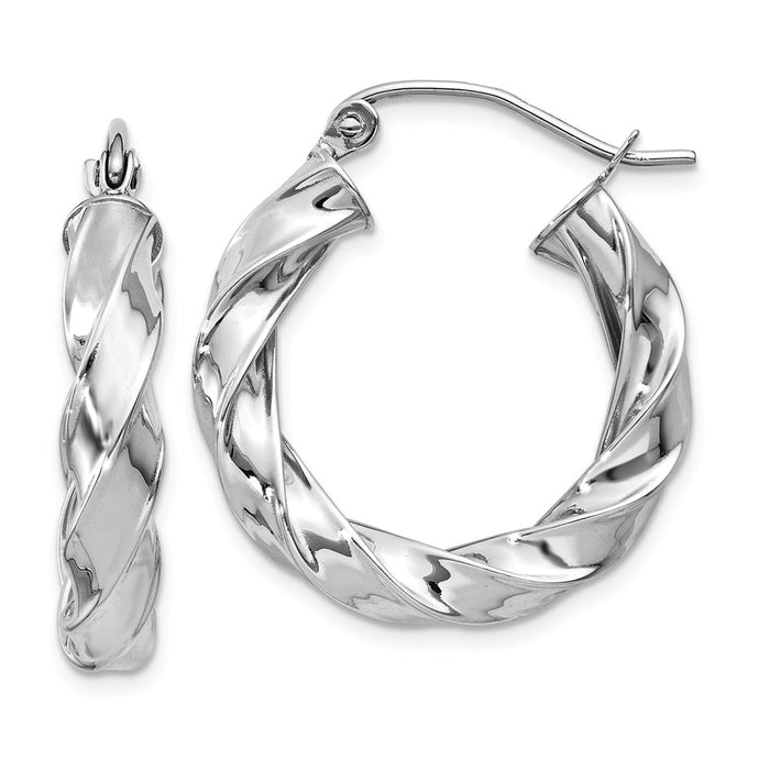 Million Charms 14k White Gold Light Twisted Hoop Earrings, 21mm x 4mm