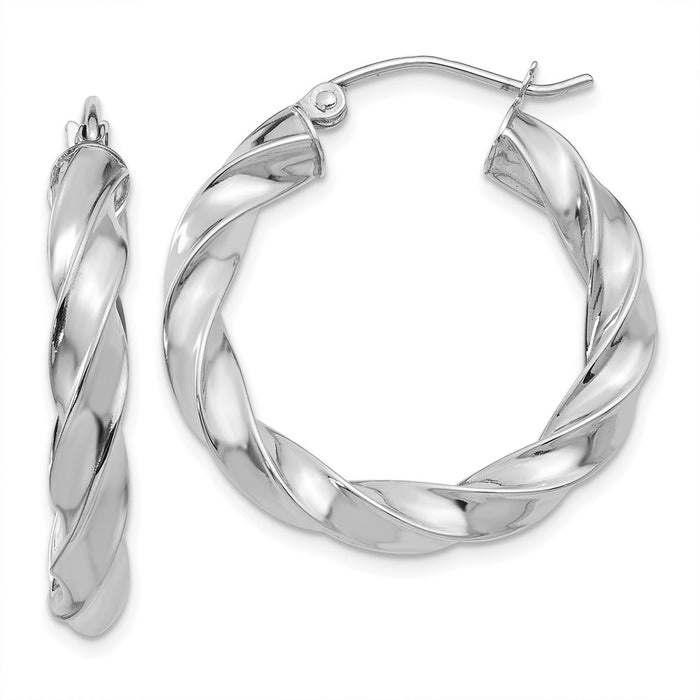 Million Charms 14k White Gold Light Twisted Hoop Earrings, 25mm x 4mm