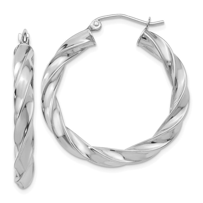 Million Charms 14k White Gold Light Twisted Hoop Earrings, 32mm x 4mm