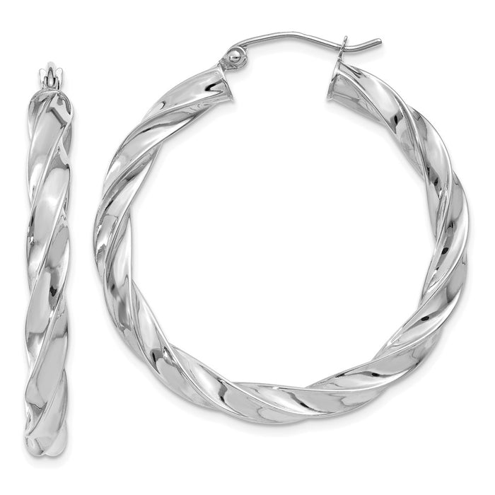 Million Charms 14k White Gold Light Twisted Hoop Earrings, 36mm x 4mm