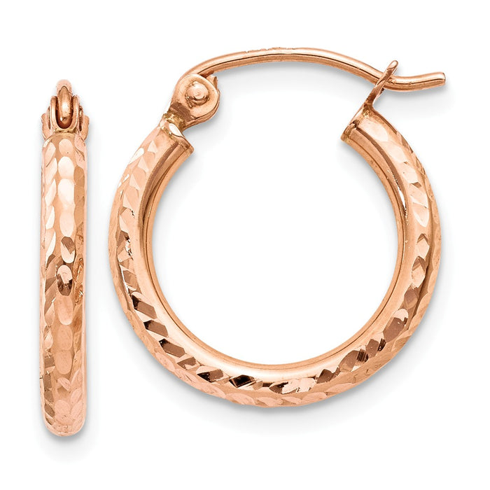 Million Charms 14k Rose Gold Lightweight Diamond-Cut Hoop Earrings, 15mm x 2mm