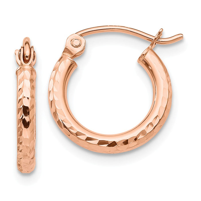 Million Charms 14k Rose Gold Lightweight Diamond-Cut Hoop Earrings, 13mm x 2mm