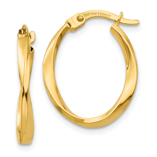Million Charms 14k Yellow Gold Gold Polished Twisted Oval Hoop Earrings, 18mm x 2mm