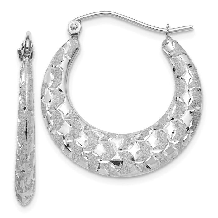 Million Charms 14k White Gold Satin and Diamond-cut Hoop Earrings, 26mm x 4mm