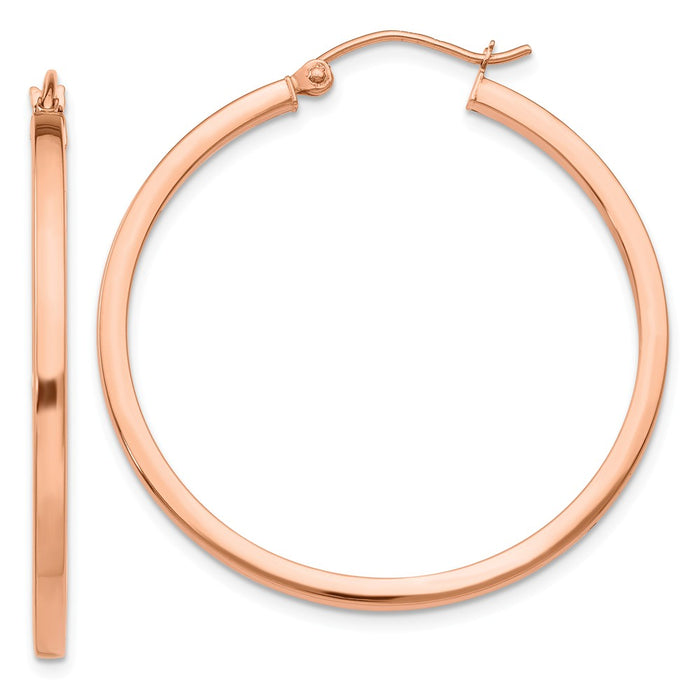 Million Charms 14k Rose Gold Lightweight Square Tube Hoop Earrings, 35mm x 2mm