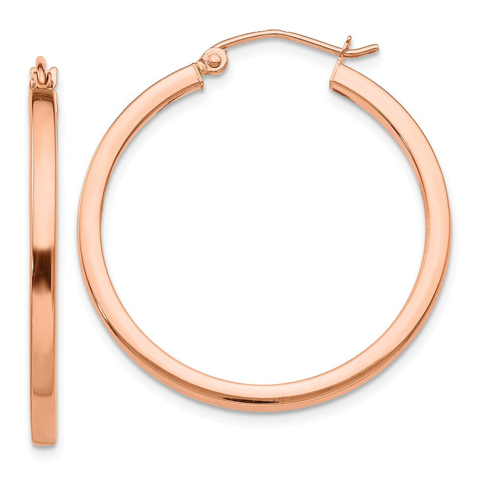 Million Charms 14k Rose Gold Lightweight Square Tube Hoop Earrings, 30mm x 2mm