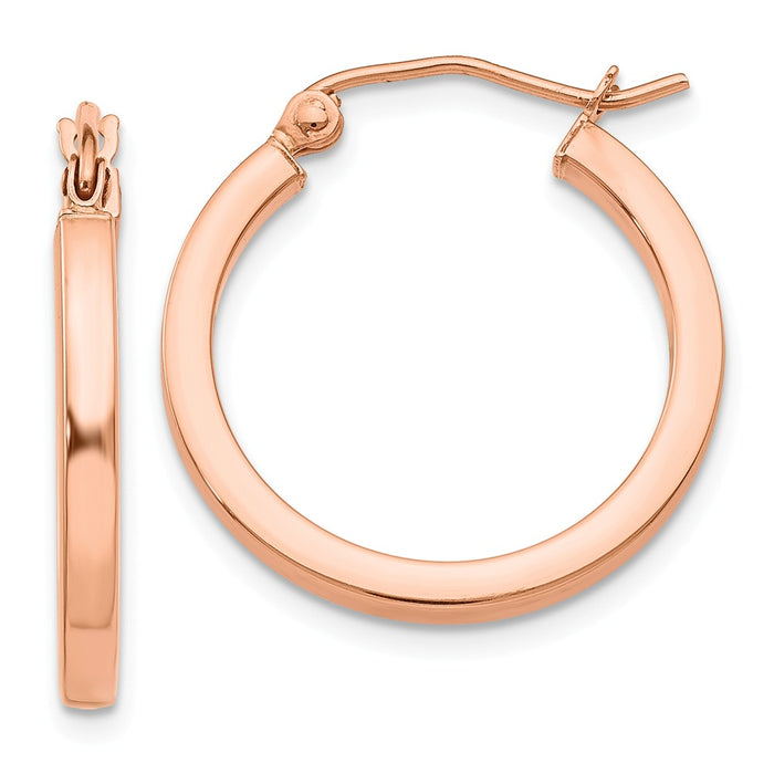 Million Charms 14k Rose Gold Lightweight Square Tube Hoop Earrings, 20mm x 2mm