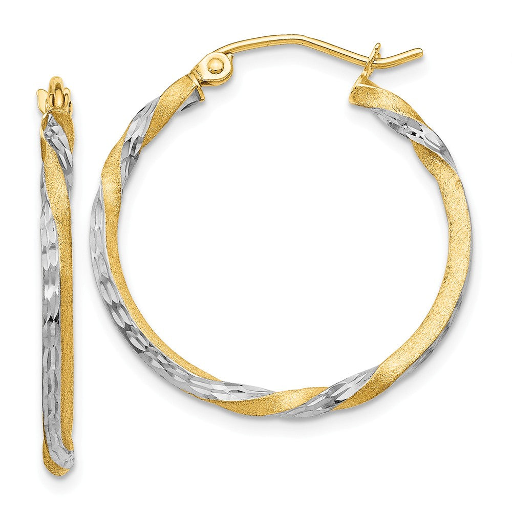 Million Charms 14k & Rhodium Satin Diamond-cut Twisted Hoop Earrings, 29mm x 2mm