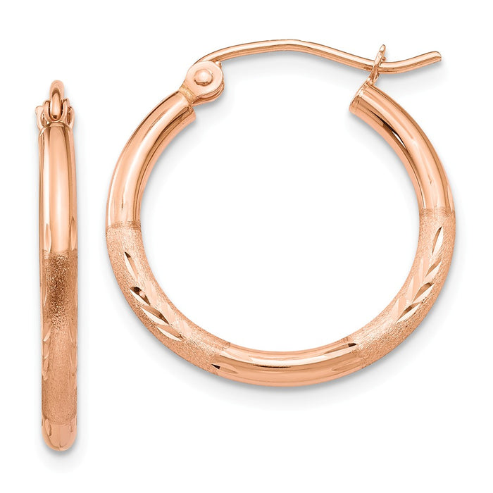 Million Charms 14k Rose Gold Lightweight Satin Diamond-cut Hoop Earrings, 20mm x 2mm