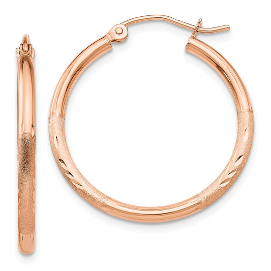 Million Charms 14k Rose Gold Lightweight Satin Diamond-cut Hoop Earrings, 25mm x 2mm