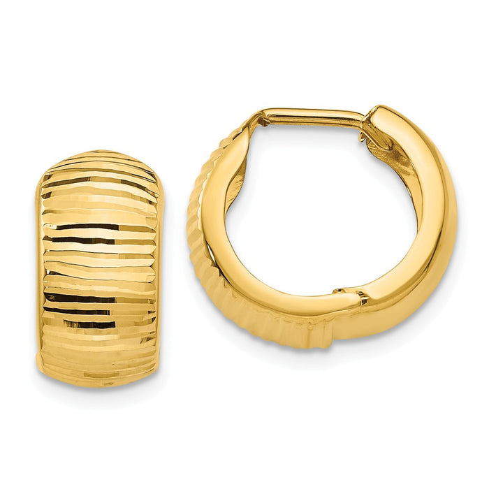 Million Charms 14k Yellow Gold Gold Textured and Polished Hinged Hoop Earrings, 16mm x 8mm