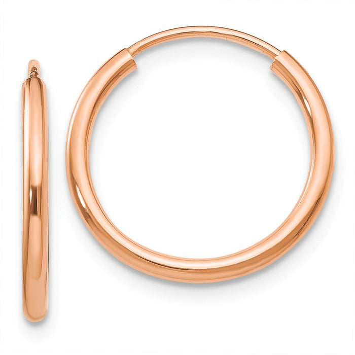 Million Charms 14k Rose Gold Polished Endless Tube Hoop Earrings, 15mm x 15mm