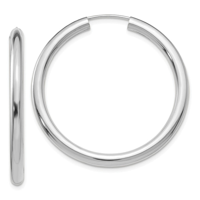 Million Charms 14k White Gold Polished Endless Tube Hoop Earrings, 35mm x 35mm